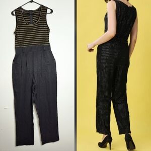 J.S.J Petites Combo Y2K Vintage 10  Sleeveless Jumpsuit Gold Striped Black